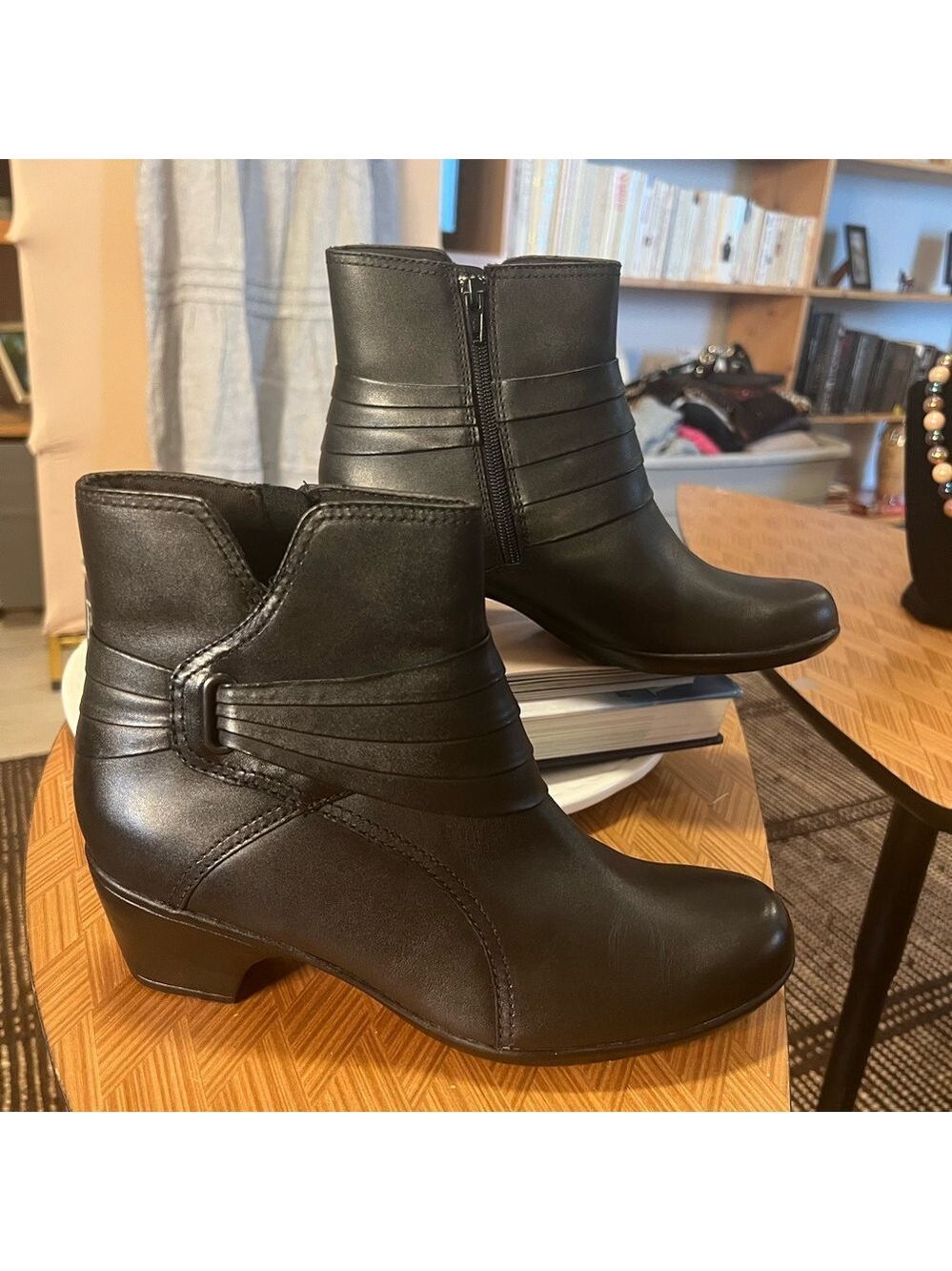 Clarks Pecos Black Leather Heeled Boots